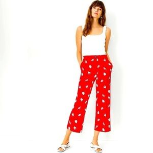 NWT. Ann Taylor Linen Blend Embroidered Wide Leg Crop Pant.